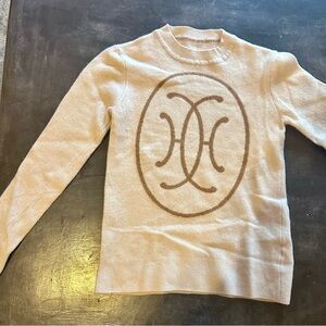 Beige Sweater with Brown Logo